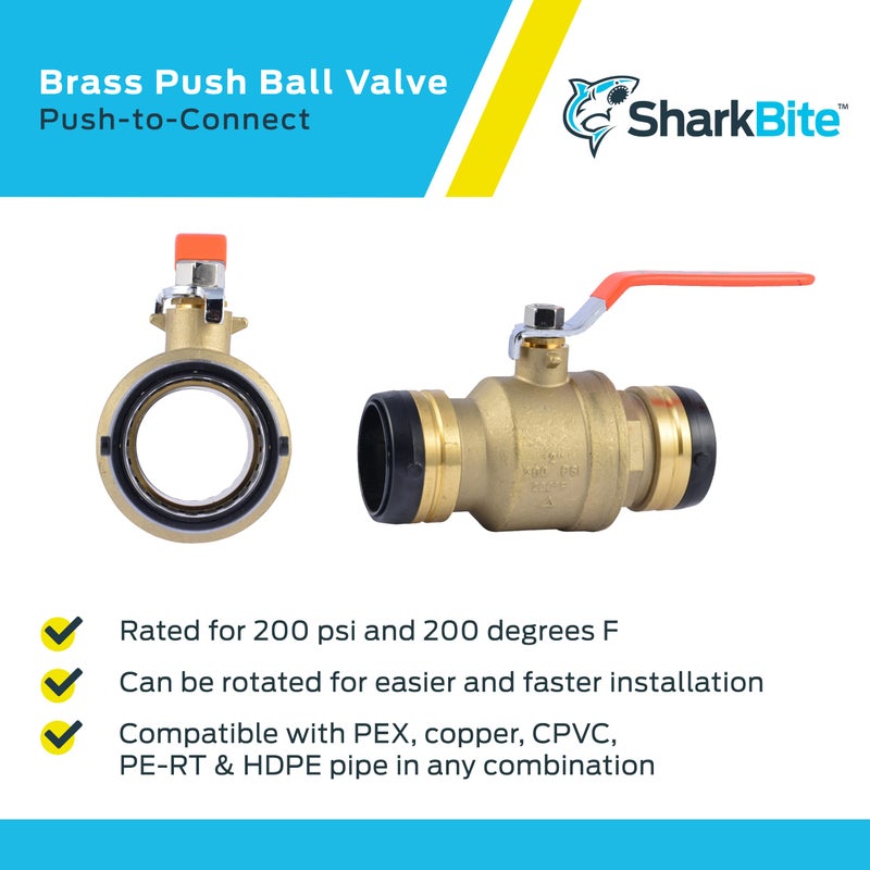 SharkBite 2 Inch Ball Valve, Push to Connect Brass Plumbing Fitting, PEX, Copper, CPVC, PE-RT and HDPE Pipe, UXLBV54 - Image 4